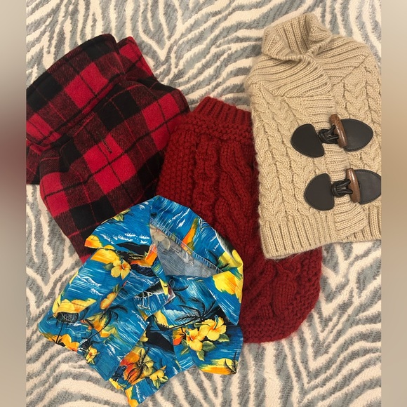 Small Dog Cable Sweaters, Plaid Jacket and Hawaiian Shirt - Picture 1 of 8